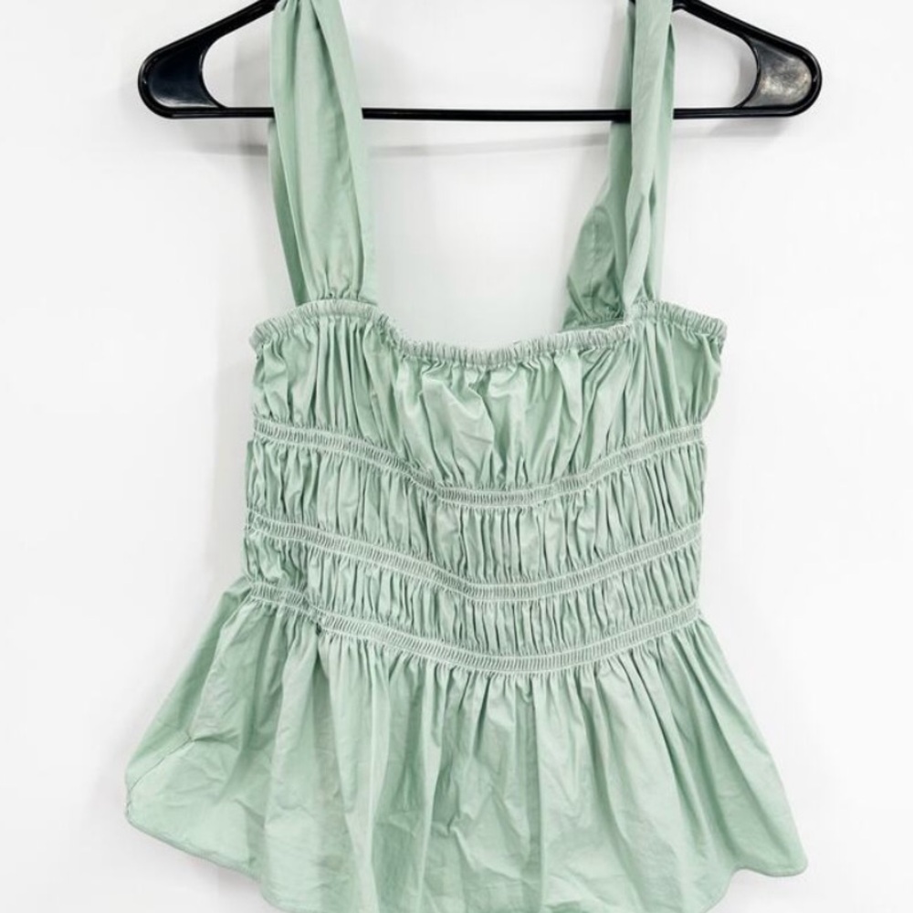 Staud Ida Smocked Top in Mint Green Peplum Size M - Picture 2 of 3